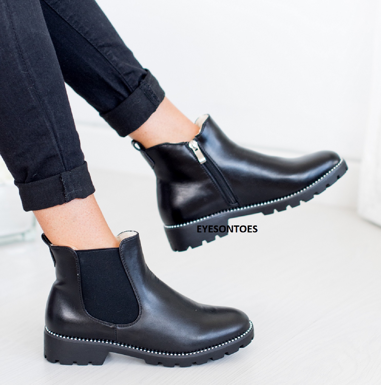 chunky heel fur lined boots